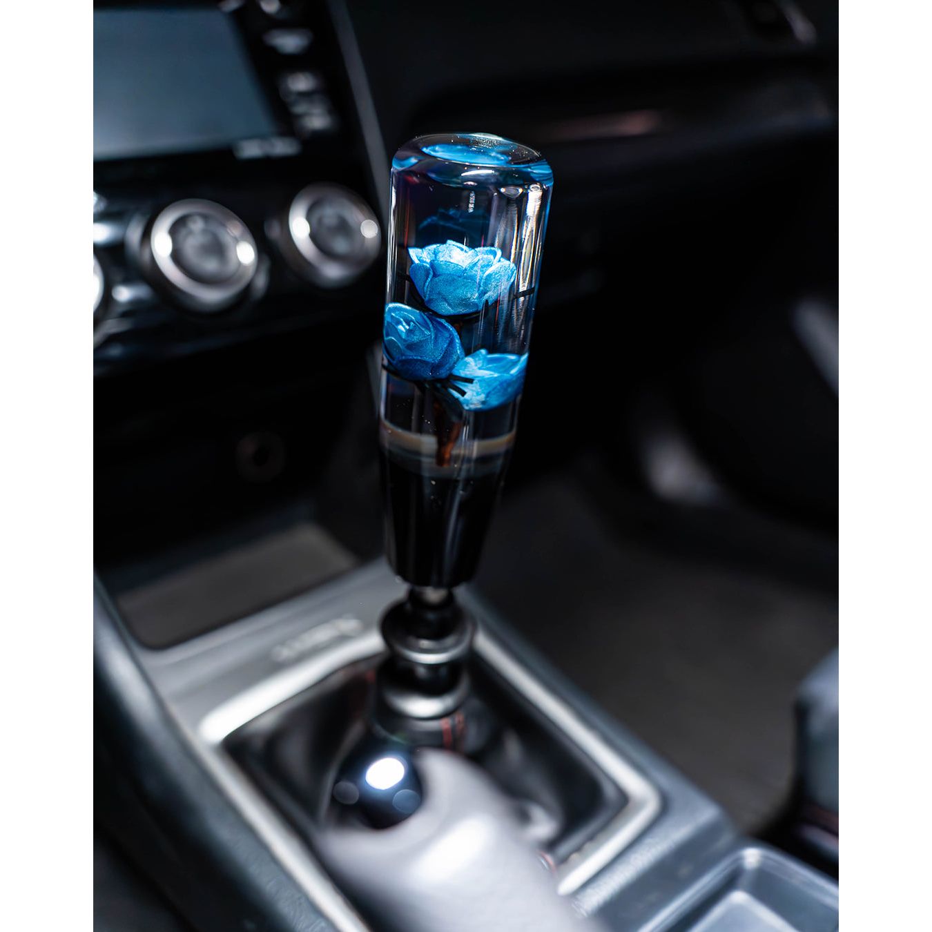 Blue Clear Roses Shift Knob 6’’ | Universal Manual Car Shifter