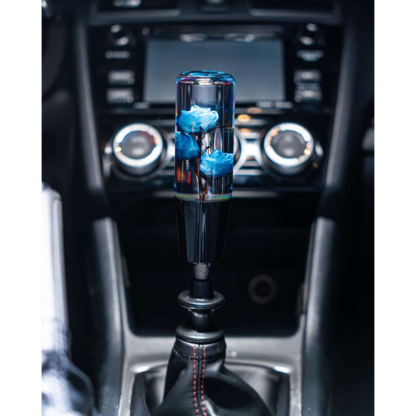 Blue Clear Roses Shift Knob 6’’ | Universal Manual Car Shifter