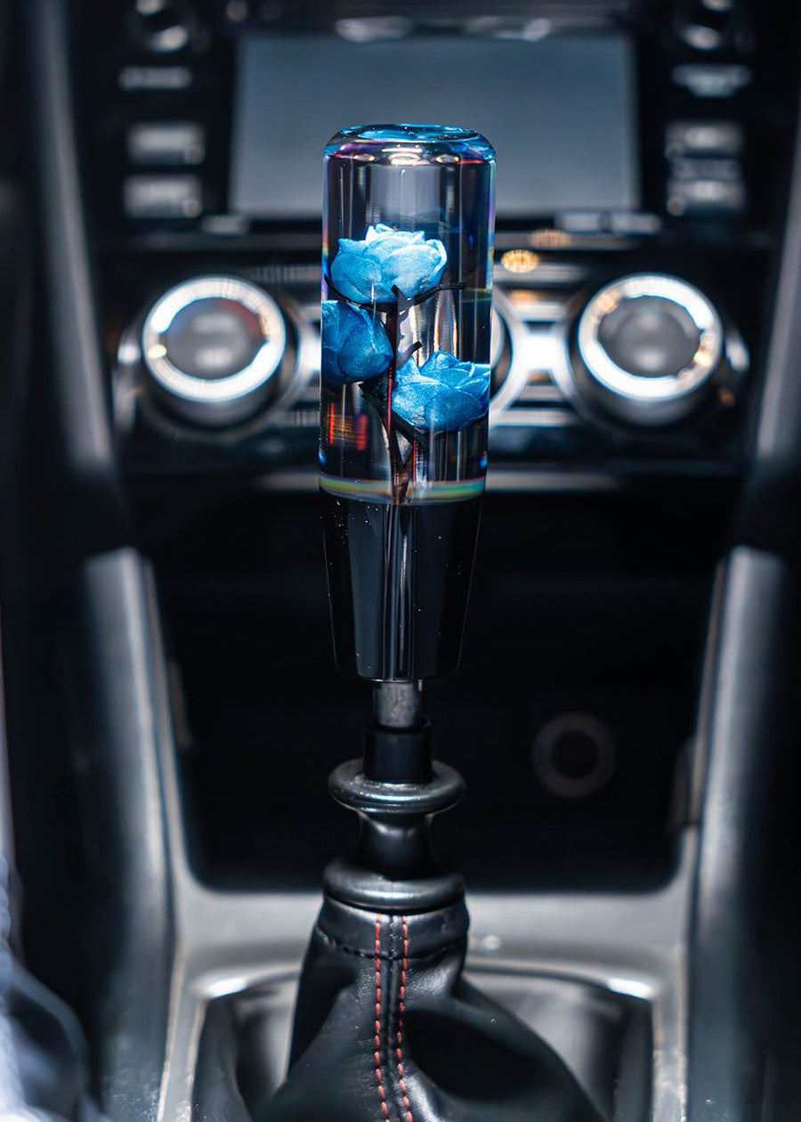 Blue Clear Roses Shift Knob 6’’ | Universal Manual Car Shifter
