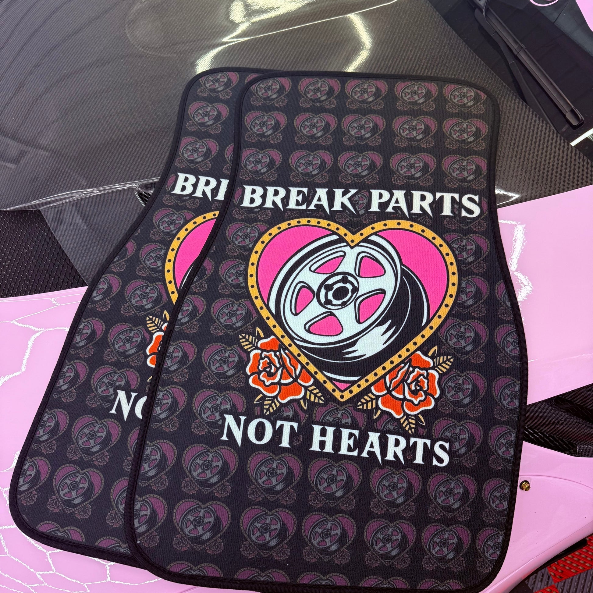 Broken Hearts Pair Premium Car Carpet Floor Mats