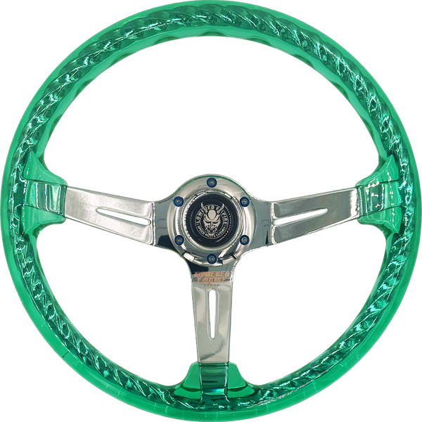 Chrome/Emerald Dragon Rakkī JDM DR-1 Steering Wheel 350mm