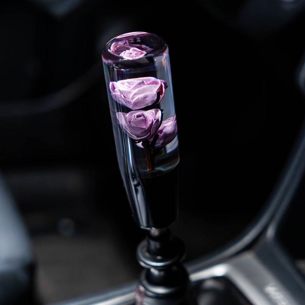 Deadly Purple Rose Clear Flower Shift Knob 6’’ | Universal Manual Car Shifter