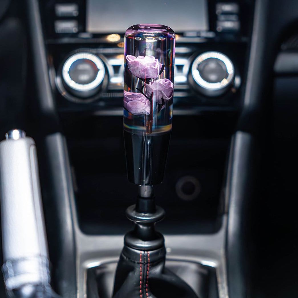 Deadly Purple Rose Clear Flower Shift Knob 6’’ | Universal Manual Car Shifter