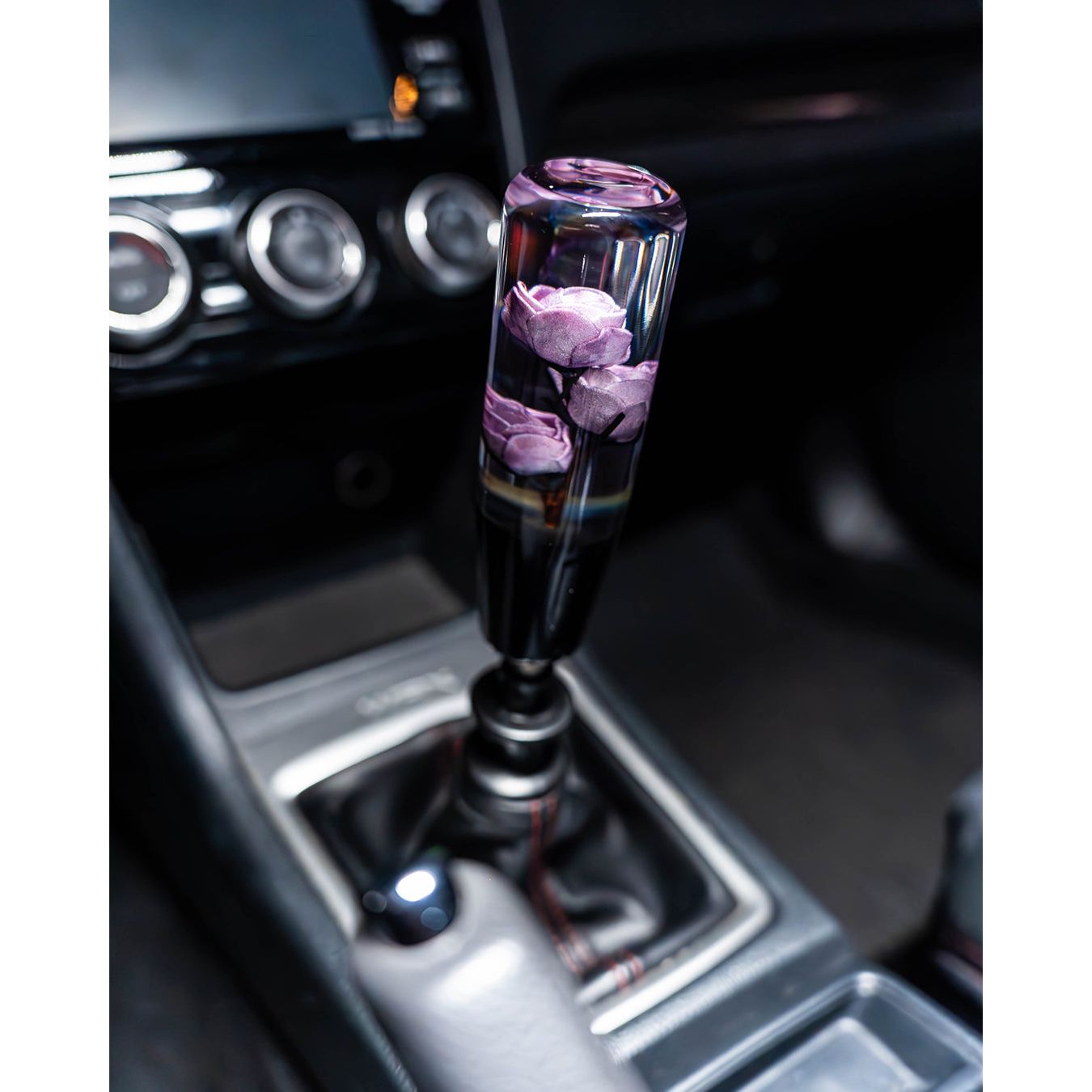 Deadly Purple Rose Clear Flower Shift Knob 6’’ | Universal Manual Car Shifter