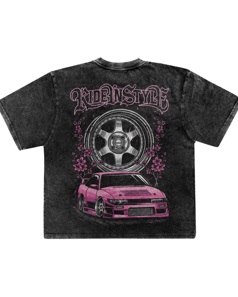 Ride In Style Pink Premium Acid Wash Tee