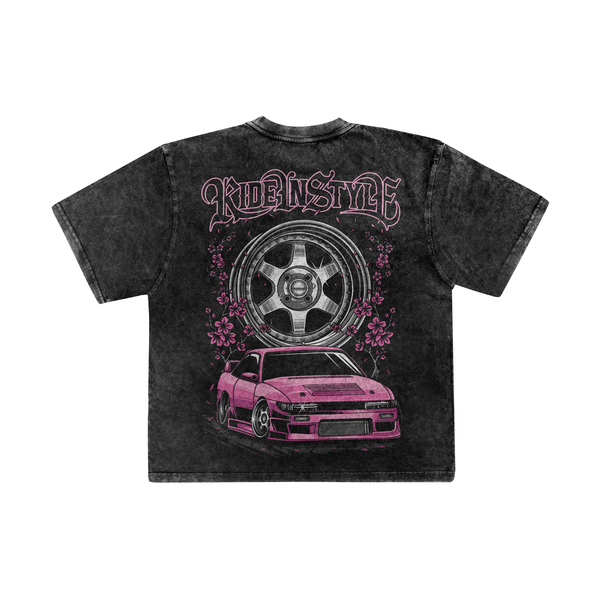 Ride In Style Pink Premium Acid Wash Tee