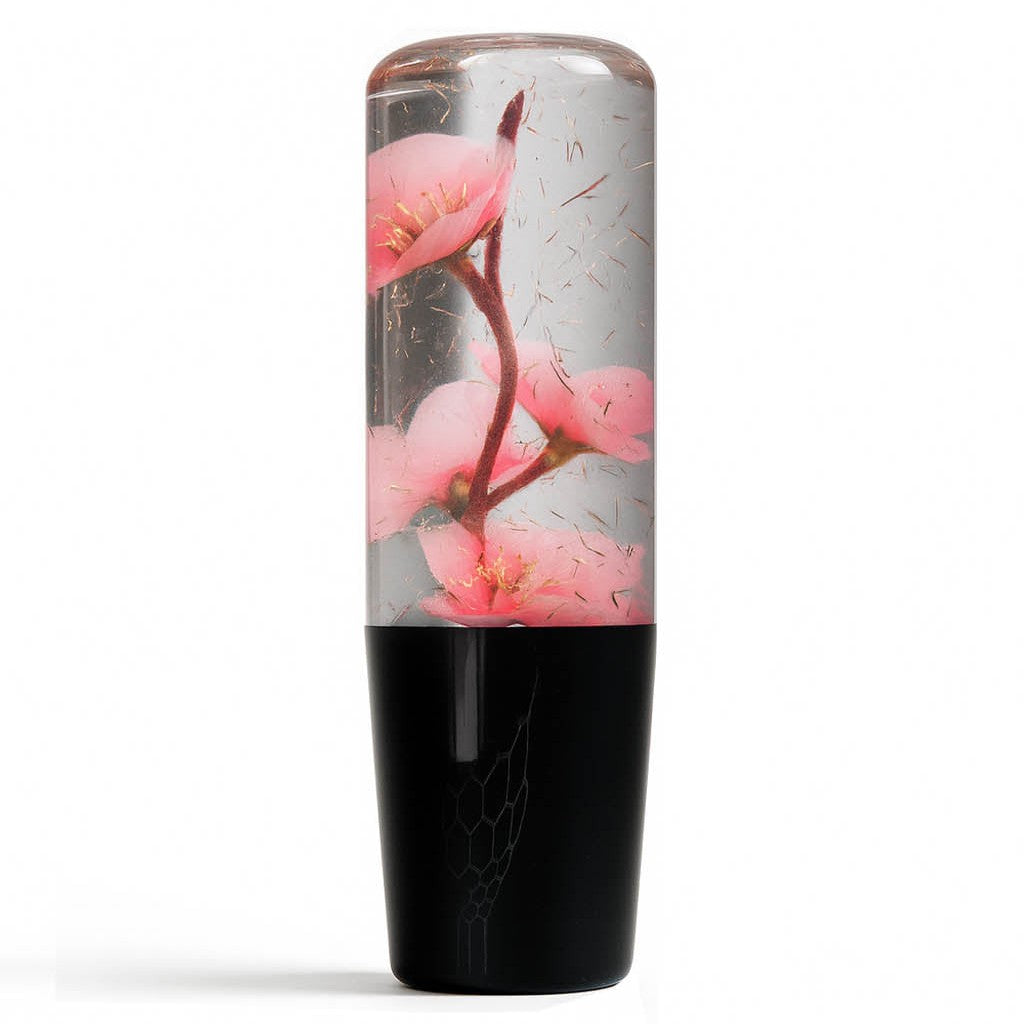 Glitter Pink Azalea Clear Flower Shift Knob 6’’ | Universal Manual Car Shifter