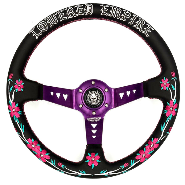 Sakuras In the Sky Black Leather Steering Wheel 330mm