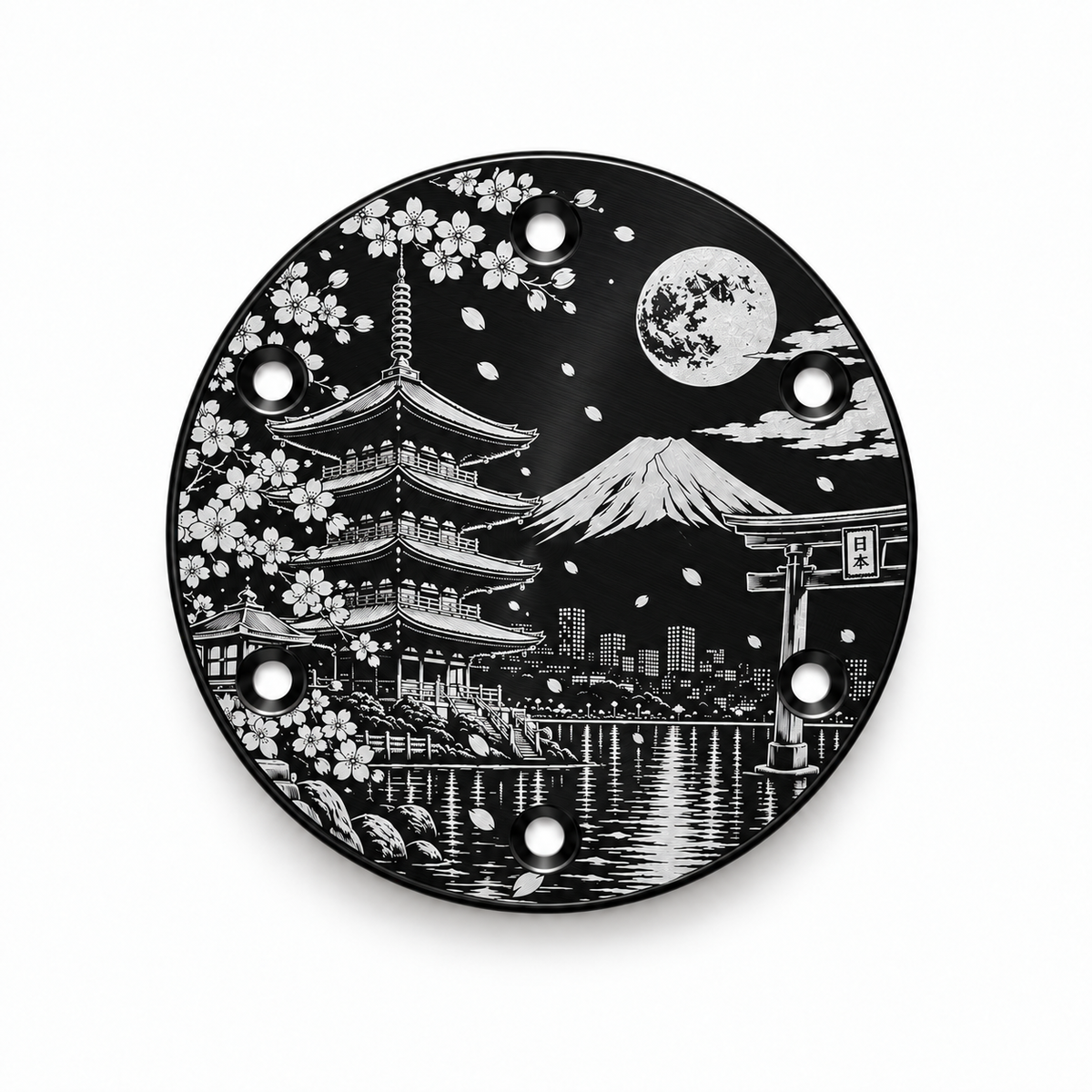 Japanese Landscape horn delete plate - Black