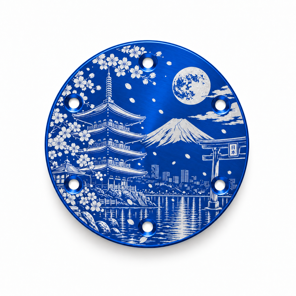 Japanese Landscape horn delete plate - Blue