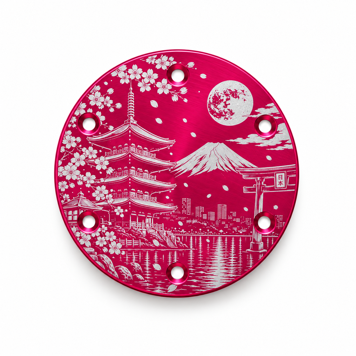 Japanese Landscape horn delete plate - Pink