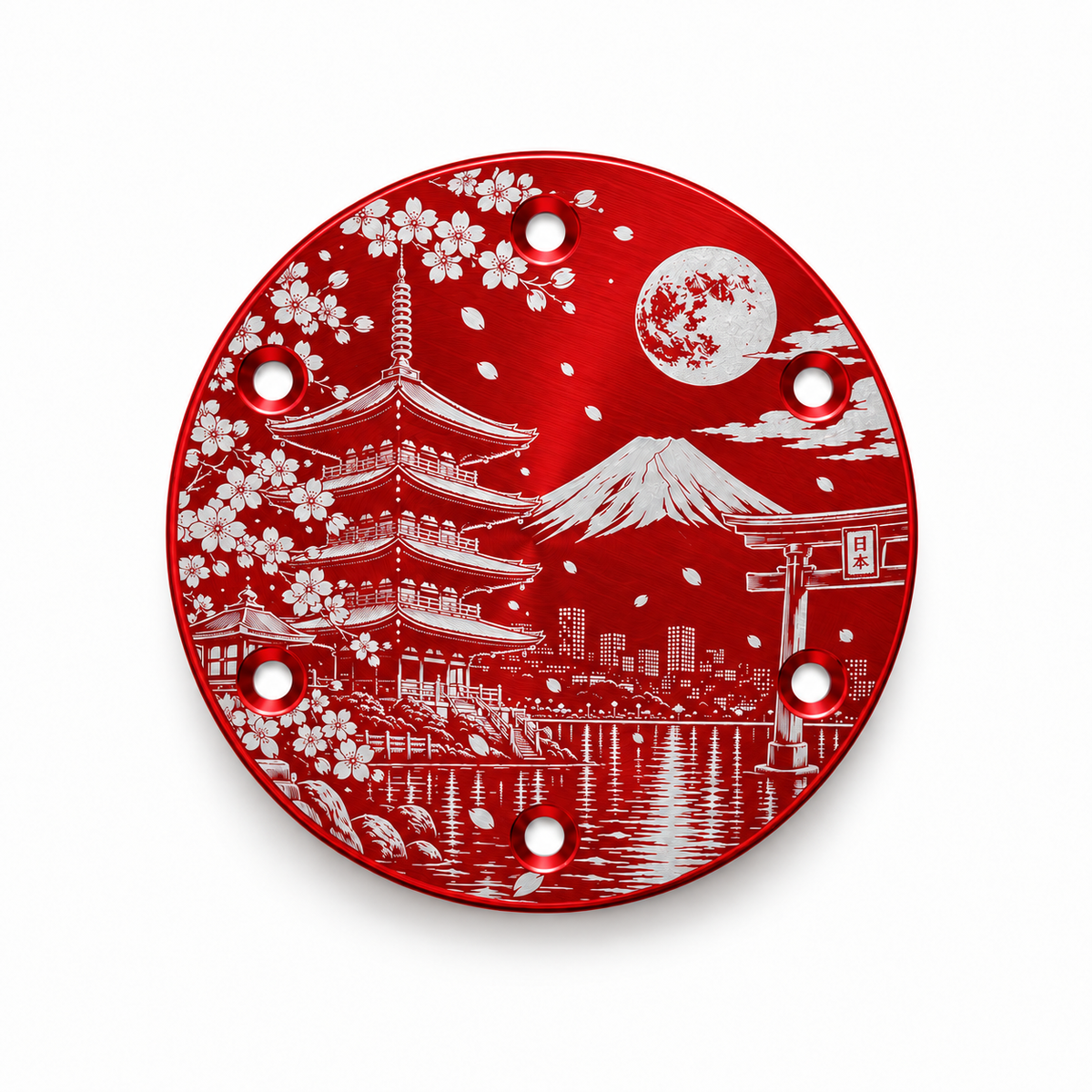 Japanese Landscape horn delete plate - Red
