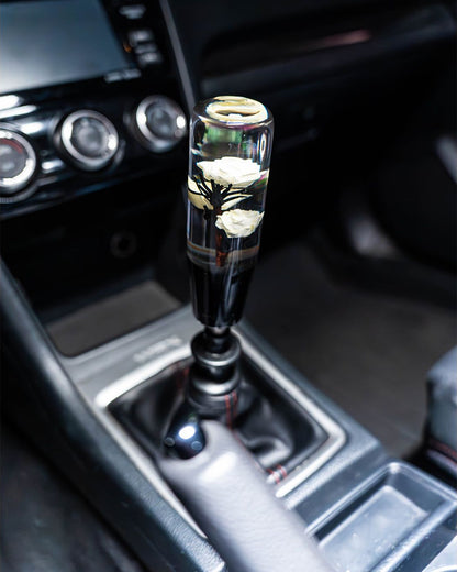 Killer White Roses Clear Flower Shift Knob 6’’ | Universal Manual Car Shifter
