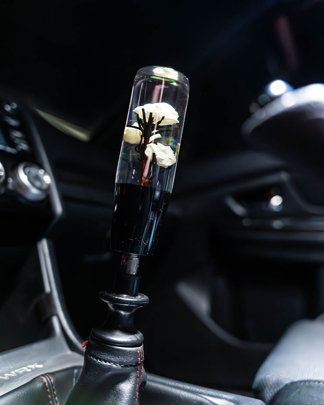 Killer White Roses Clear Flower Shift Knob 6’’ | Universal Manual Car Shifter