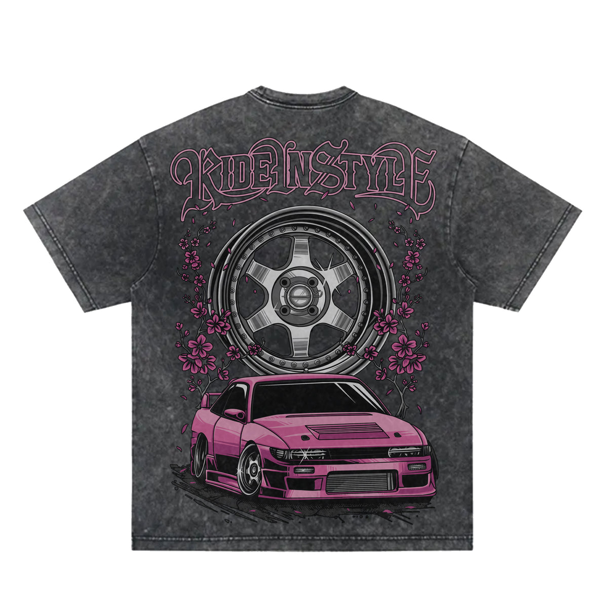 Ride In Style Pink Premium Acid Wash Tee