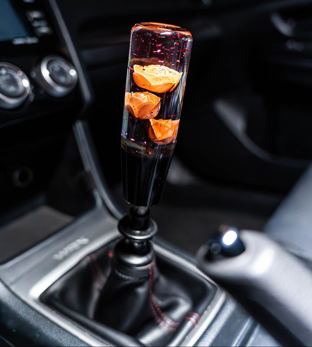 Peach Orange Clear Roses Shift Knob 6’’ | Universal Manual Car Shifter
