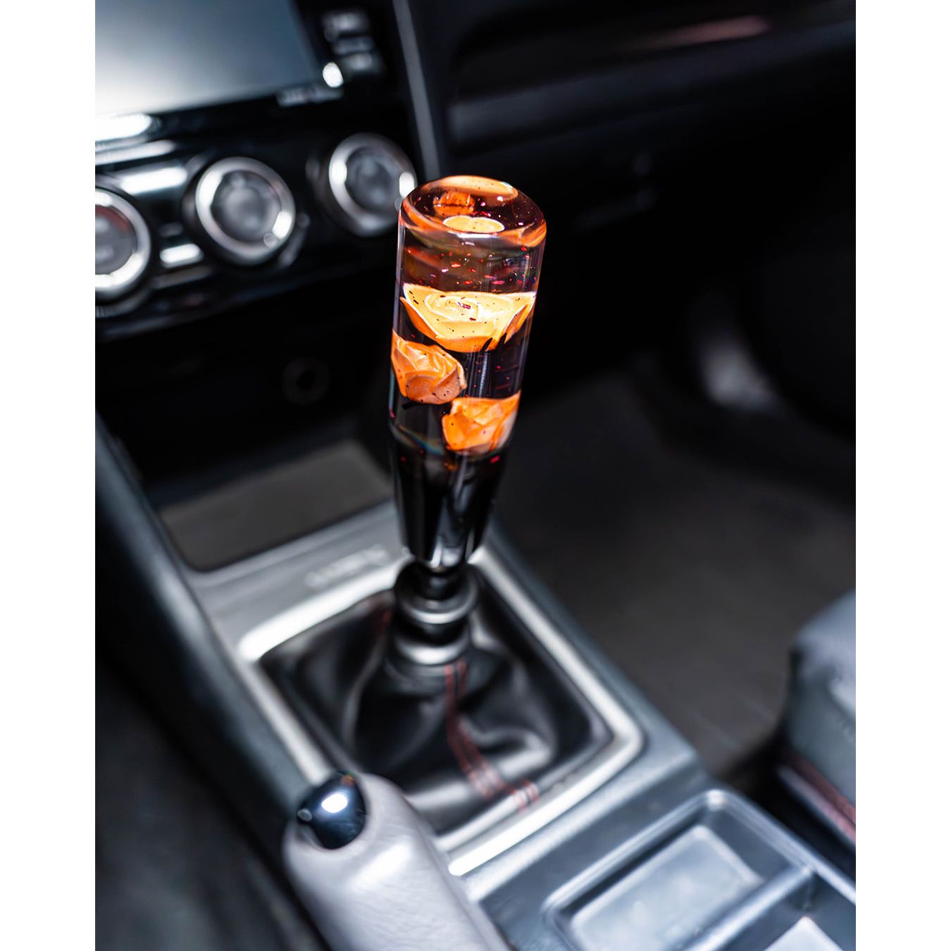 Peach Orange Clear Roses Shift Knob 6’’ | Universal Manual Car Shifter