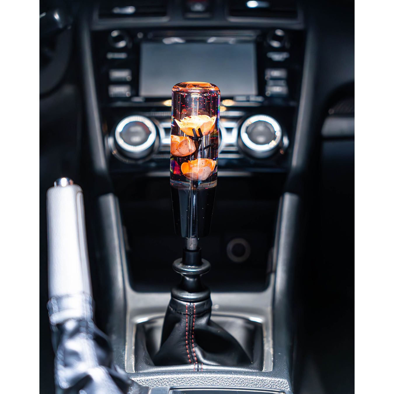 Peach Orange Clear Roses Shift Knob 6’’ | Universal Manual Car Shifter