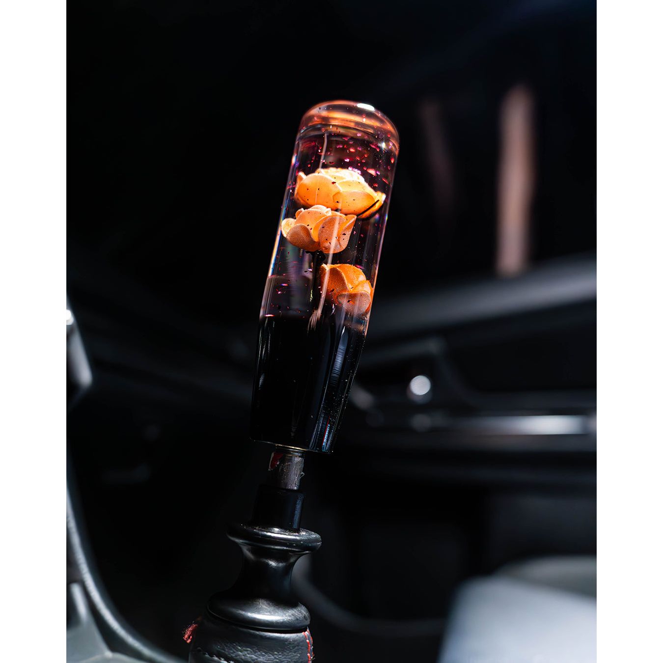 Peach Orange Clear Roses Shift Knob 6’’ | Universal Manual Car Shifter