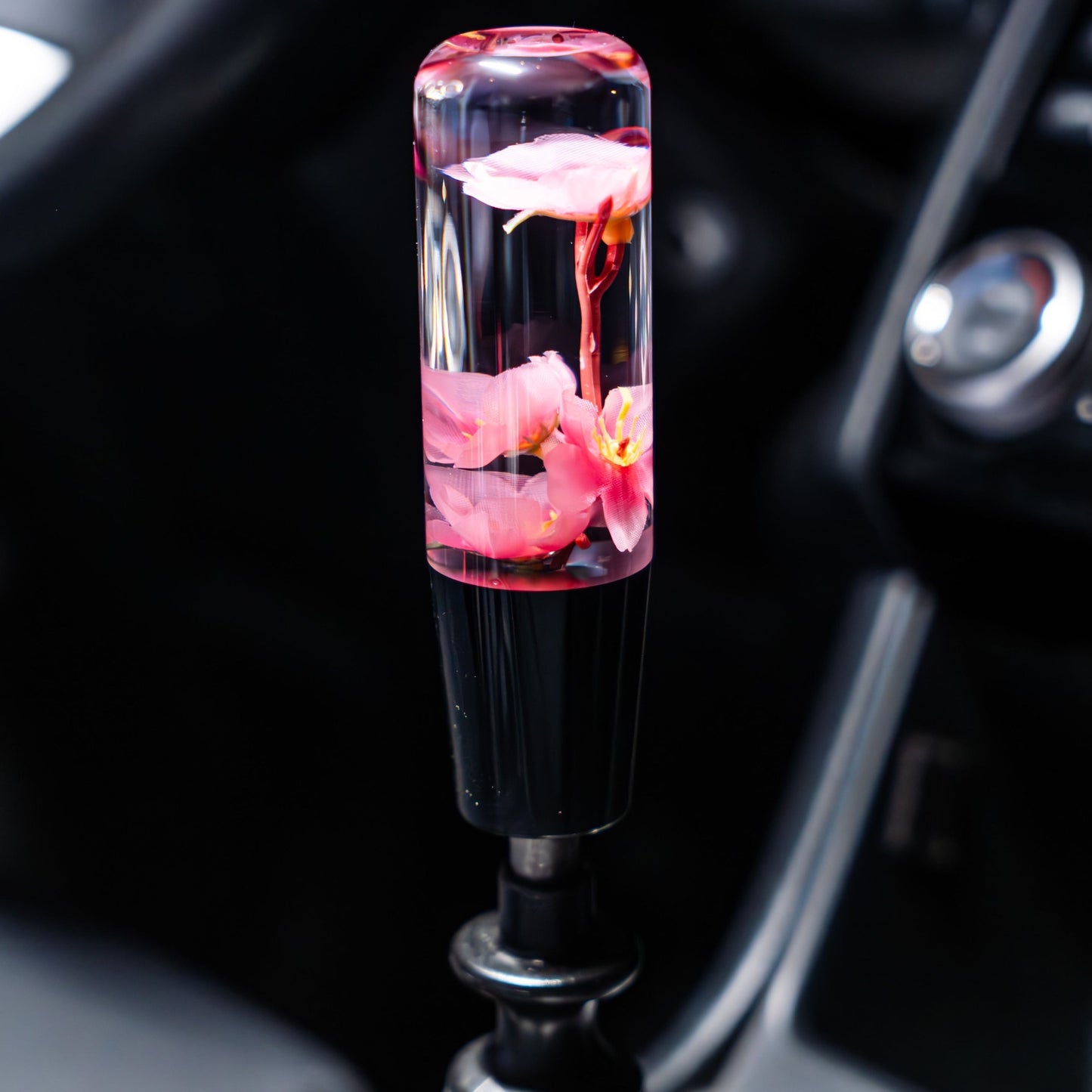 Pink Azalea Clear Flower Shift Knob 6’’ | Universal Manual Car Shifter