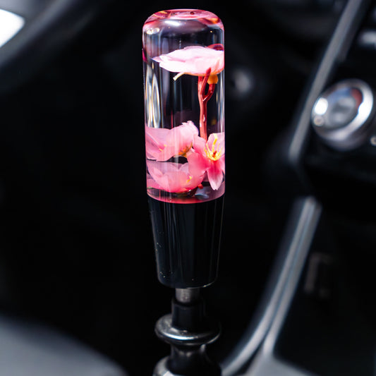 Pink Azalea Clear Flower Shift Knob 6’’ | Universal Manual Car Shifter