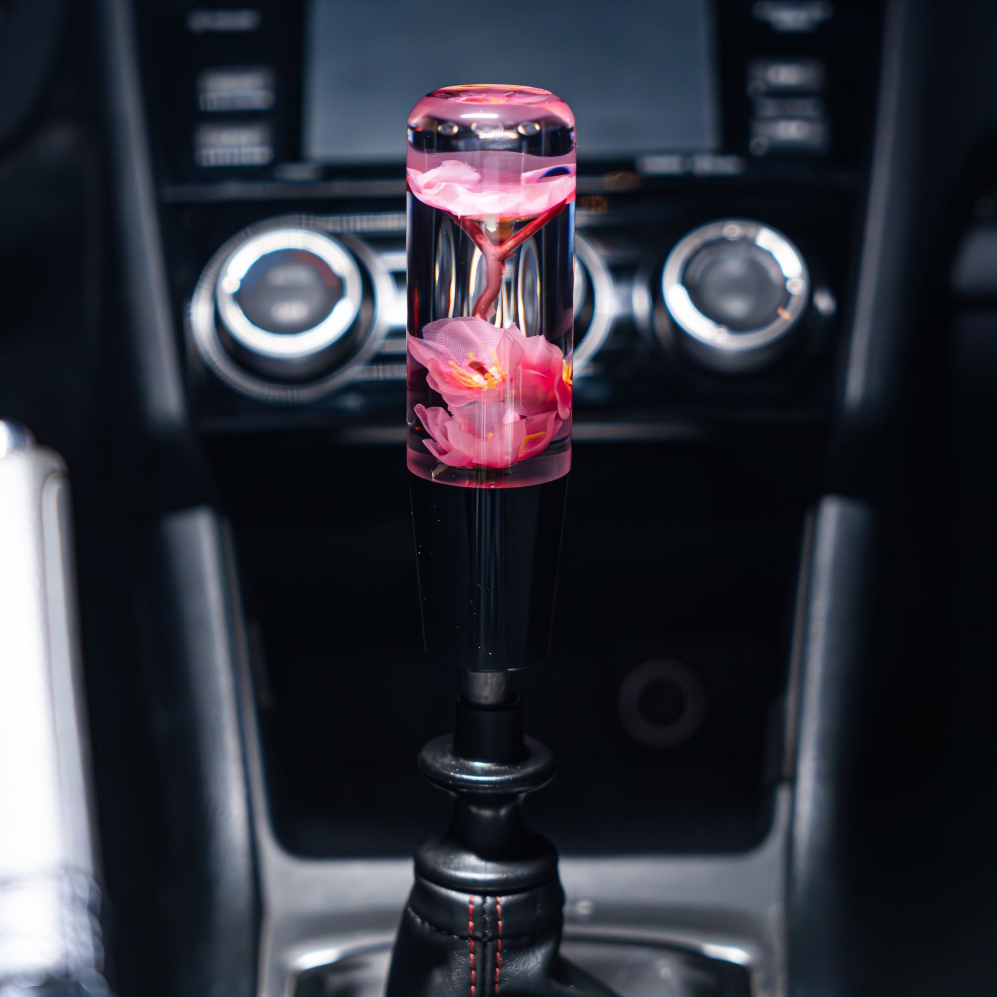 Pink Azalea Clear Flower Shift Knob 6’’ | Universal Manual Car Shifter