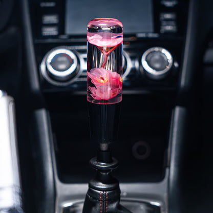 Pink Azalea Clear Flower Shift Knob 6’’ | Universal Manual Car Shifter
