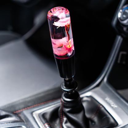 Pink Azalea Clear Flower Shift Knob 6’’ | Universal Manual Car Shifter