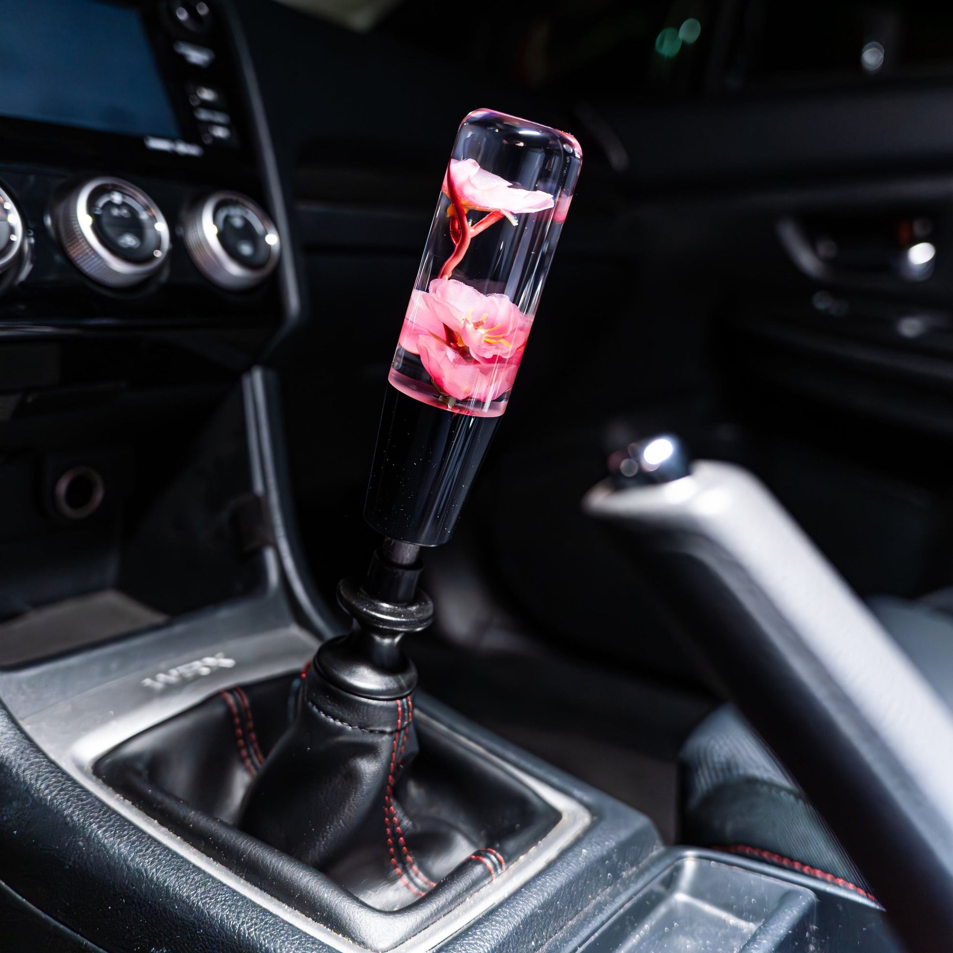 Pink Azalea Clear Flower Shift Knob 6’’ | Universal Manual Car Shifter