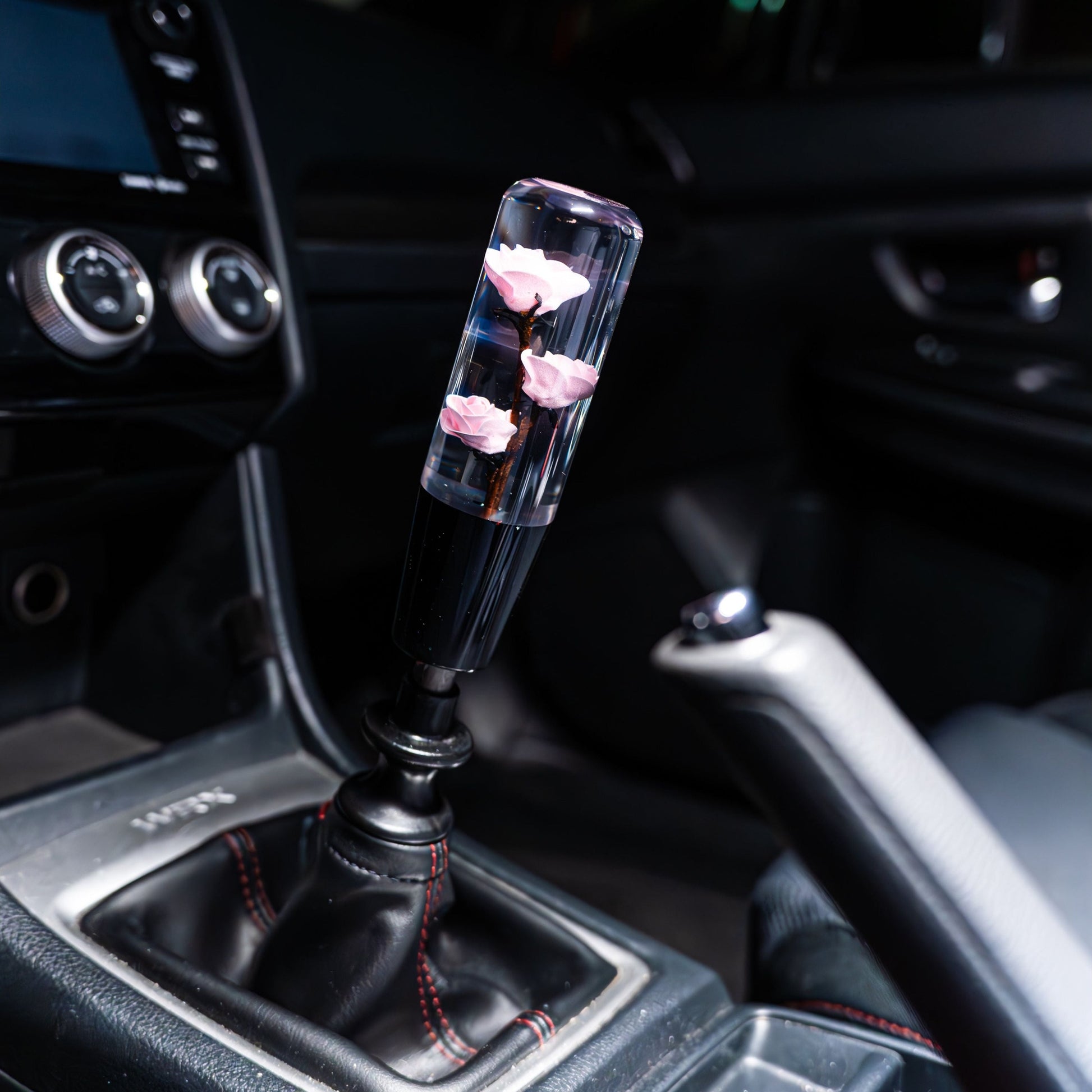 Pink Camellias Roses Clear Flower Shift Knob 6’’ | Universal Manual Car Shifter