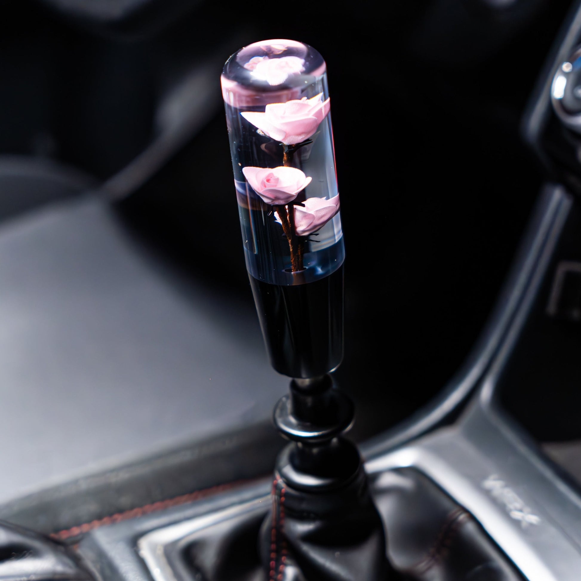 Pink Camellias Roses Clear Flower Shift Knob 6’’ | Universal Manual Car Shifter
