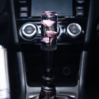 Pink Camellias Roses Clear Flower Shift Knob 6’’ | Universal Manual Car Shifter
