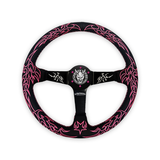 Pink Cybersigilism CS-3 Aftermarket Deep Dish Steering Wheel 350mm - Steering wheels