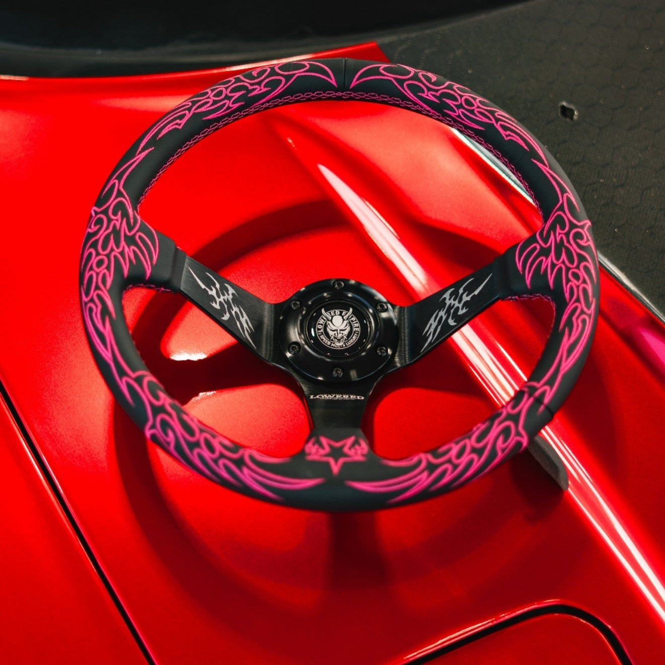 Pink Cybersigilism CS-3 Aftermarket Deep Dish Steering Wheel 350mm - Steering wheels