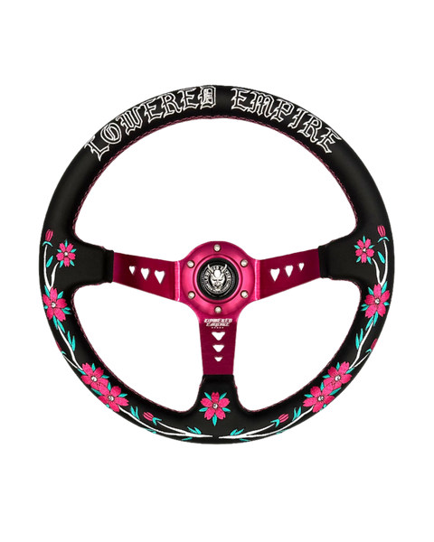 Sakuras In the Sky Black Leather Steering Wheel 330mm
