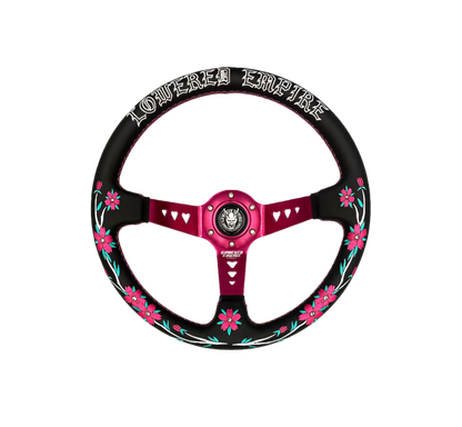 Sakuras In the Sky Black Leather Steering Wheel 330mm