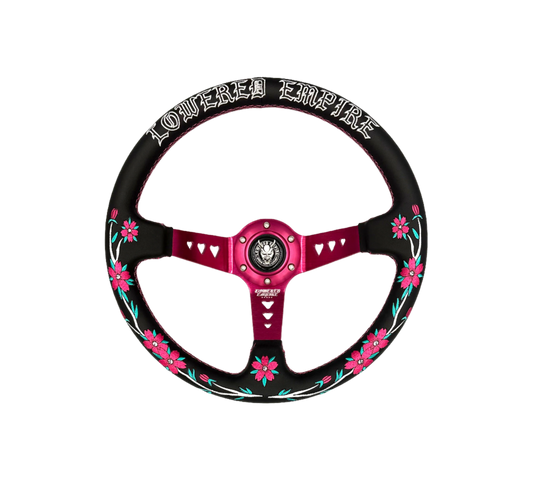 Sakuras In the Sky Black Leather Steering Wheel 330mm