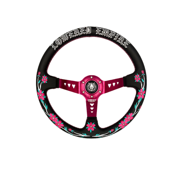 Sakuras In the Sky Black Leather Steering Wheel 330mm