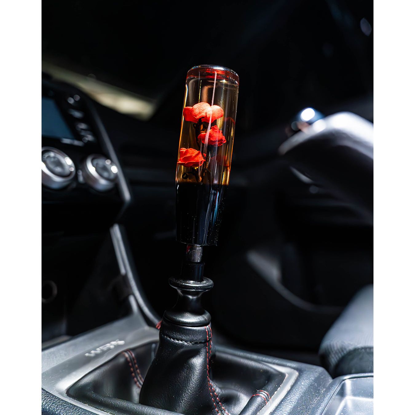 Red Deadly Roses Clear Flower Shift Knob 6’’ | Universal Manual Car Shifter
