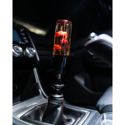 Red Deadly Roses Clear Flower Shift Knob 6’’ | Universal Manual Car Shifter