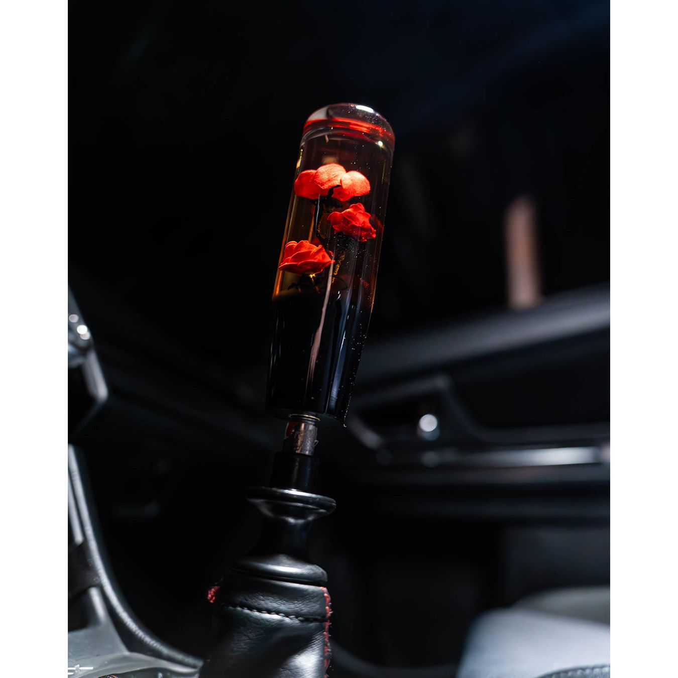 Red Deadly Roses Clear Flower Shift Knob 6’’ | Universal Manual Car Shifter