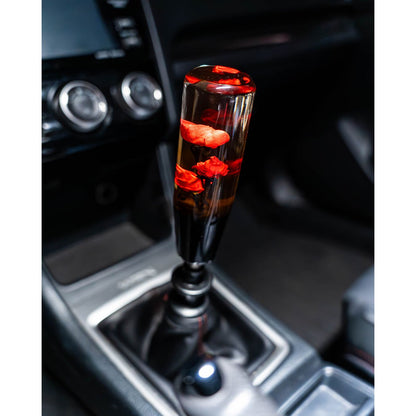 Red Deadly Roses Clear Flower Shift Knob 6’’ | Universal Manual Car Shifter