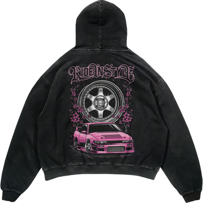 Ride In Style Acid Wash Premium Hoodie - Hoodie