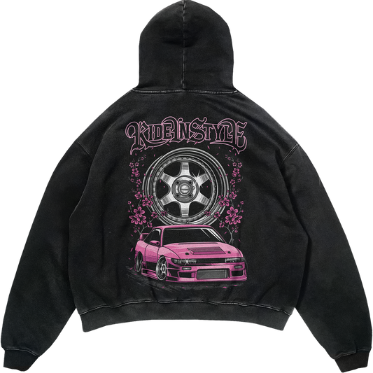 Ride In Style Acid Wash Premium Hoodie - Hoodie