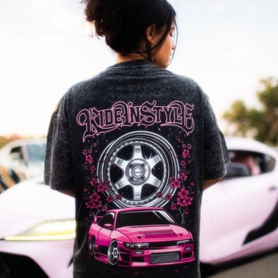 Ride In Style Pink Vintage Wash Midweight Tee - Shirts & Tops