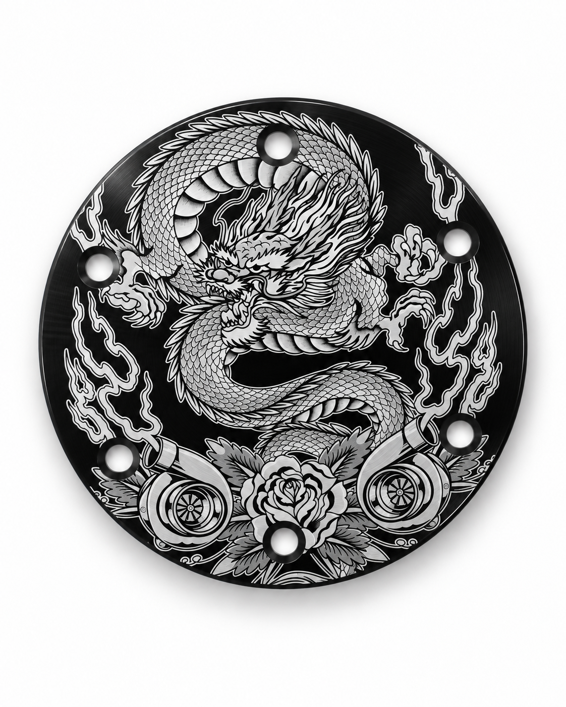 Twin turbo dragon custom etched aluminum horn delete plate