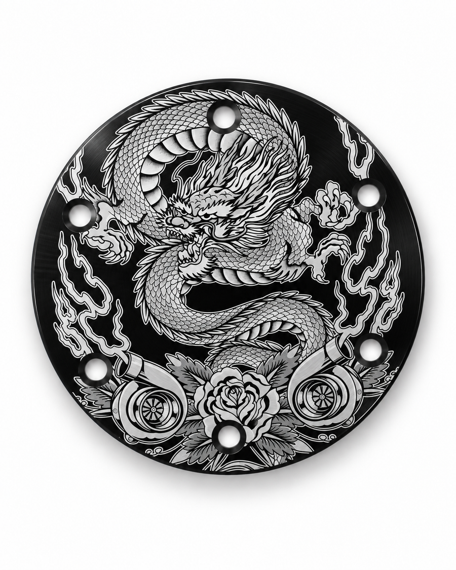 Twin turbo dragon custom etched aluminum horn delete plate