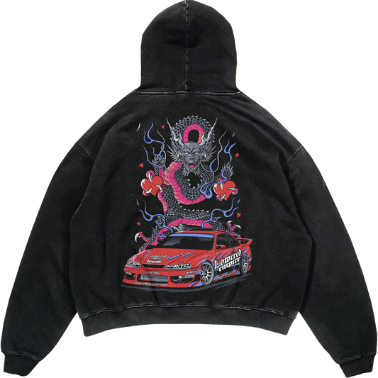Valentines Fast Lane Vibes: Acid Wash Graphic Hoodie