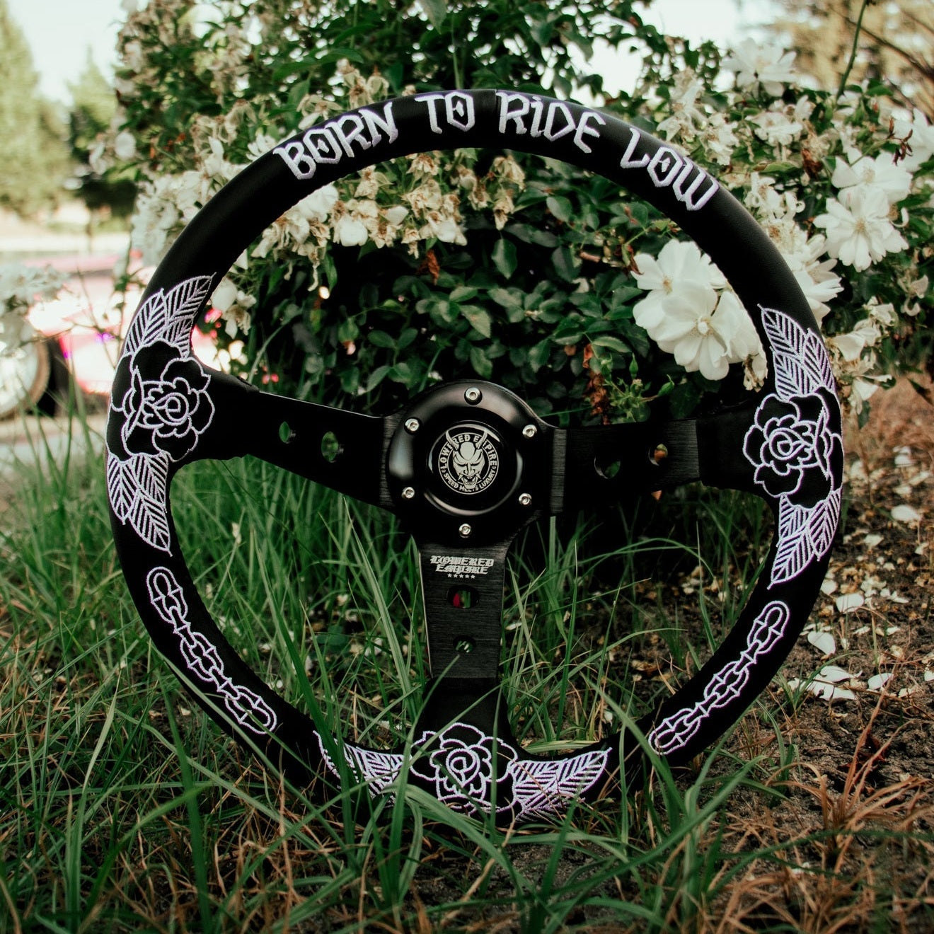 White Killer Roses KR-2 Steering Wheel 350mm- Lowered Empire