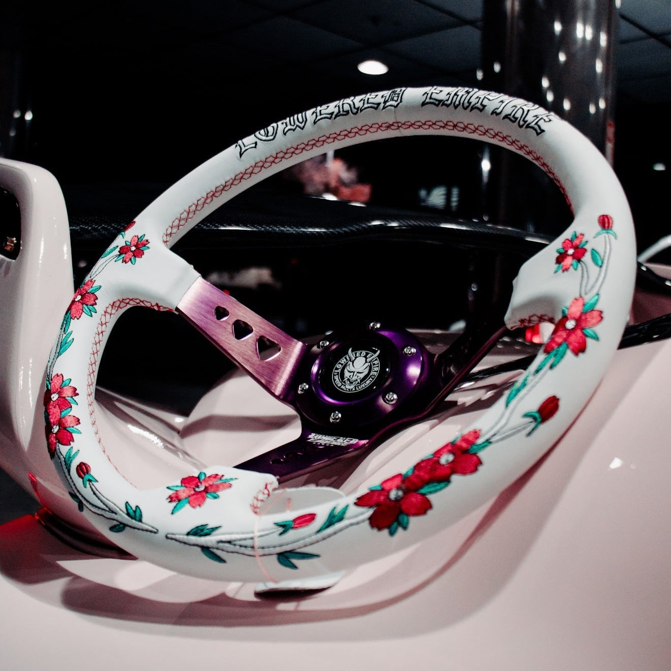 White/Purple Sakuras In The Sky SK-4 Steering Wheel 350mm- Lowered